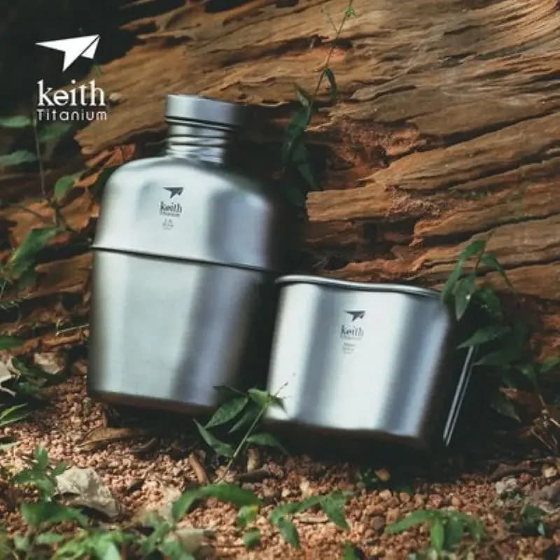Keith Pure Titanium Outdoor Camping Trekking Mensa Mess Kit Set di bottiglie d'acqua Nuova custodia da trasporto ultraleggera Ti3060