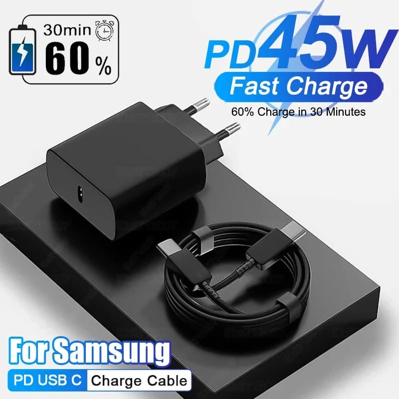 PD 45W Fast Charger For Samsung Galaxy S24 S23 S22 S21 Ultra Plus A55 Fast Charging Cable For Samsung Charger Phone Accessories