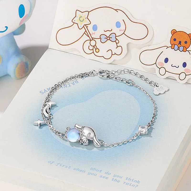 Braccialetto in Argento Anime Cinnamoroll, Accessorio Femminile di Lusso alla Moda, Decorazione per Mano Y2k, Regalo di Compleanno