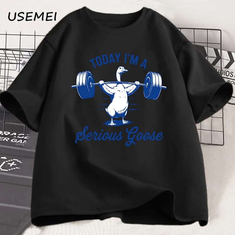 Oggi I'm A Serious Goose T-shirt Divertente sollevamento pesi Palestra Fitness Tshirt Deadlift Cotone manica corta Allentato Street Hip Hop Tee