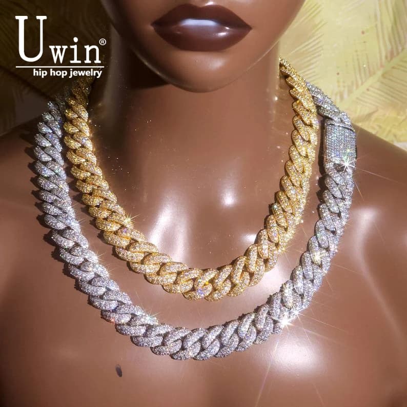 Uwin Collana a Catena Cubana Miami Bubbles da 18mm con Zirconia Cubica Micro-Incastonata, Bracciale alla Moda, Gioielli Hip-Hop
