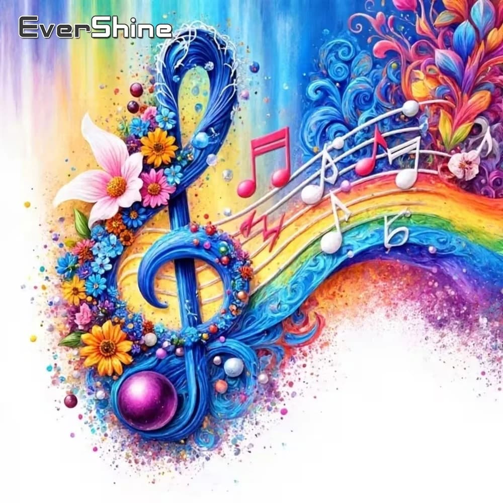 EverShine 5D DIY Diamond Embroidery Musical Note New Arrival Painting Rainbow Landscape Picture Rhinestones Mosaic Child Hobby