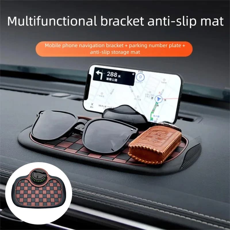 Car Dashboard Anti Slip Mat 360-Degree Rotation Dashboard Phone Holder with Hide Parking Number Plate Interior Accessories