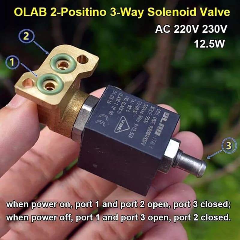 OLAB 9000BH AC 220V 230V Elettrovalvola in ottone a 2 posizioni e 3 vie, normalmente chiusa, per macchina da caffè, vapore e acqua calda