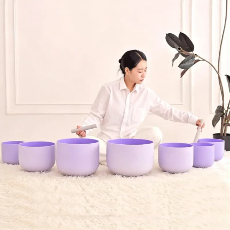 Purple Crystal Singing Bowl Set Meditation Sound Bowl 7-piece Set Sound Healing Singing Bowls Professional Percussion Instrument