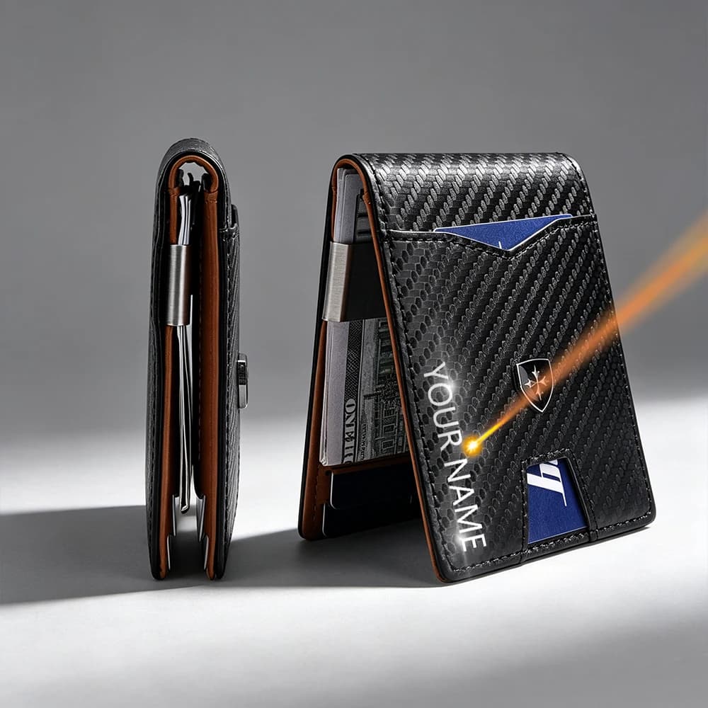Baellerry RFID Men Short Wallets Carbon Fiber Card Holders Name Engraving Male Wallet High Quality Card Cover Men's Money Clips