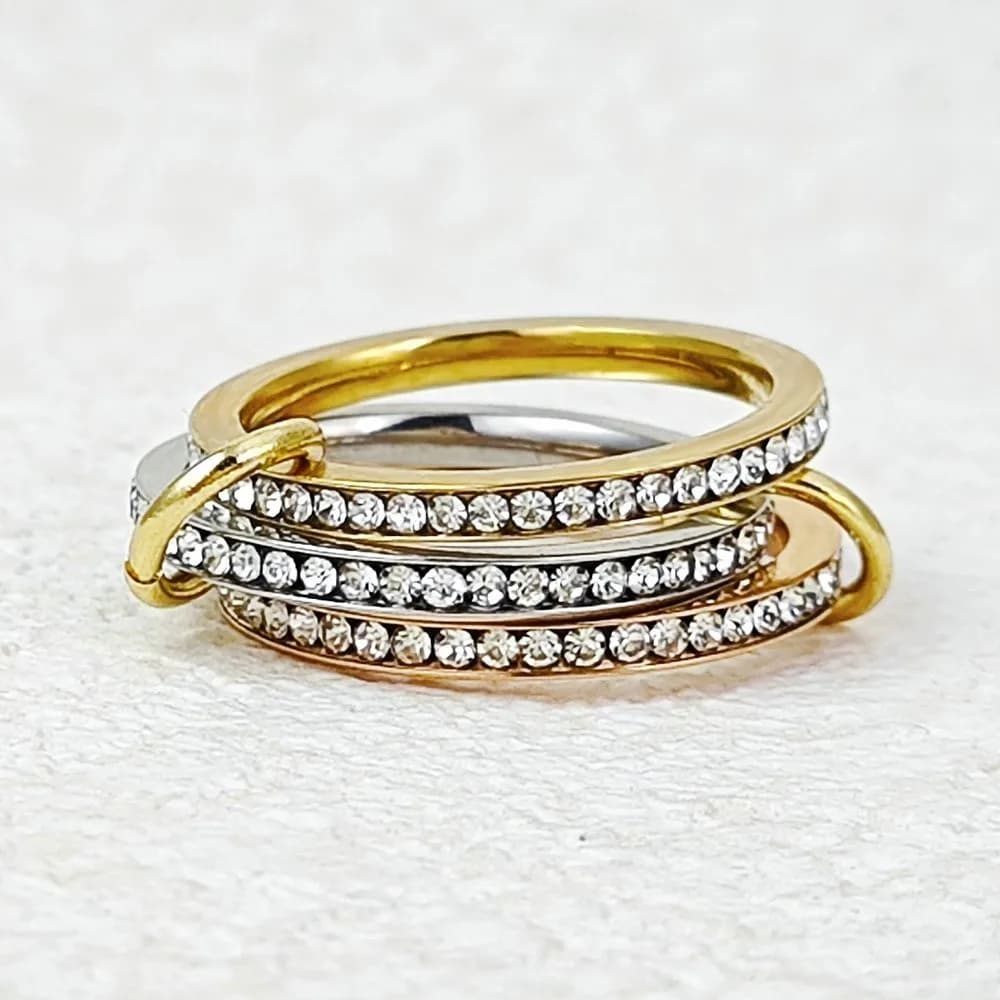 INS Light Luxury Iced Out CZ Spinelli Kilcollin Stackable Ring Set for Women Simple 3 Color Stainless Steel Jewelry Gifts