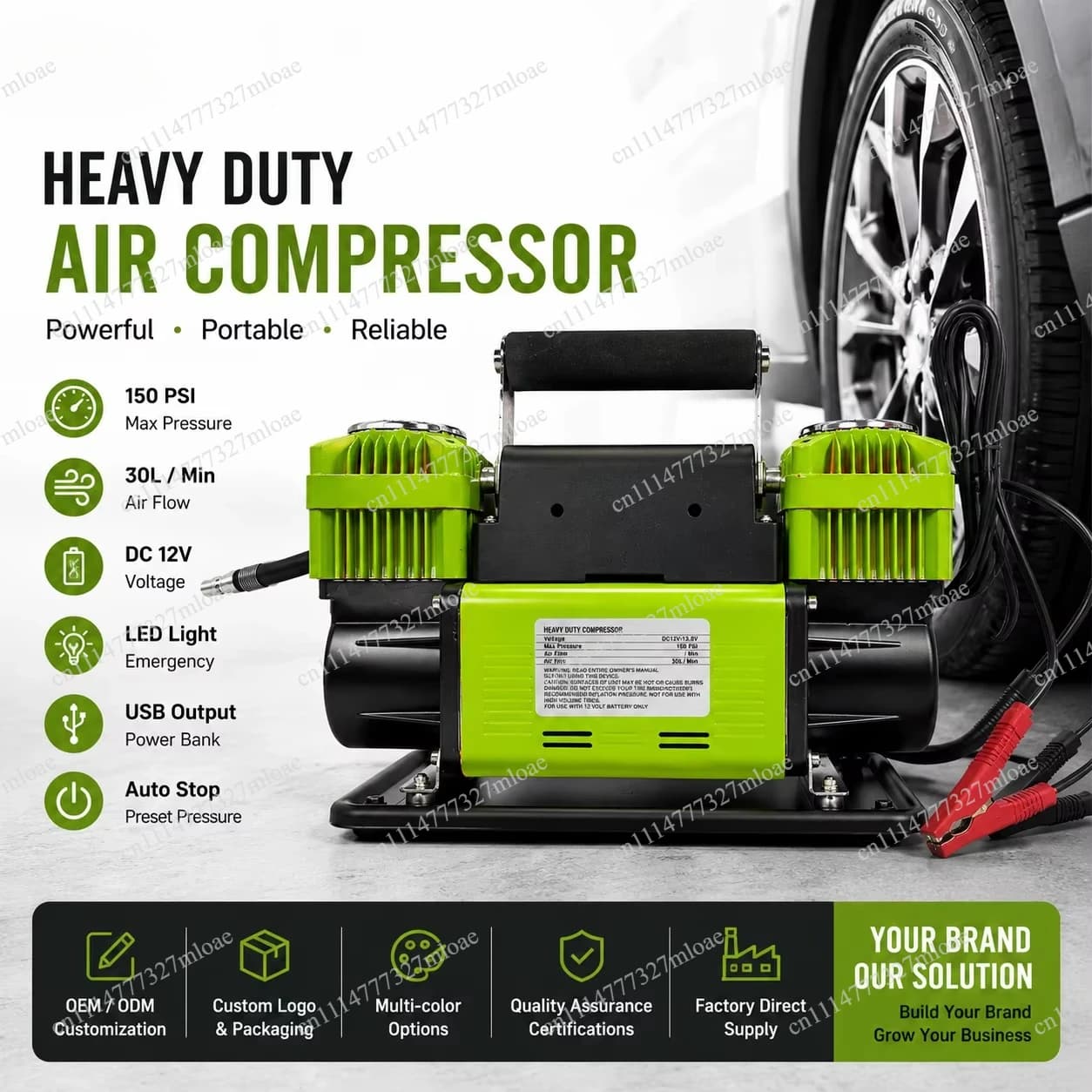 300L/MIN Heavy Duty Metal Air Compressor Tire Inflator Dual Cylinder 12V DC Fast Pump Portable for 4x4 Truck SUVs