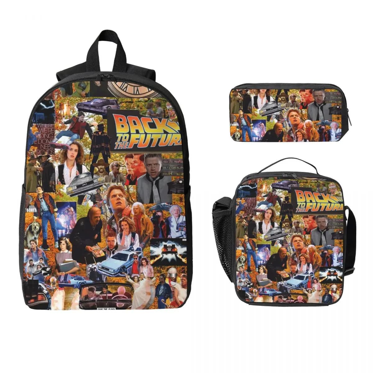 Back To The Future Backpack Boys Girls BookBag School Bag Computer Shoulder Bags 3ps Insulated Lunch Bag Pencil Case