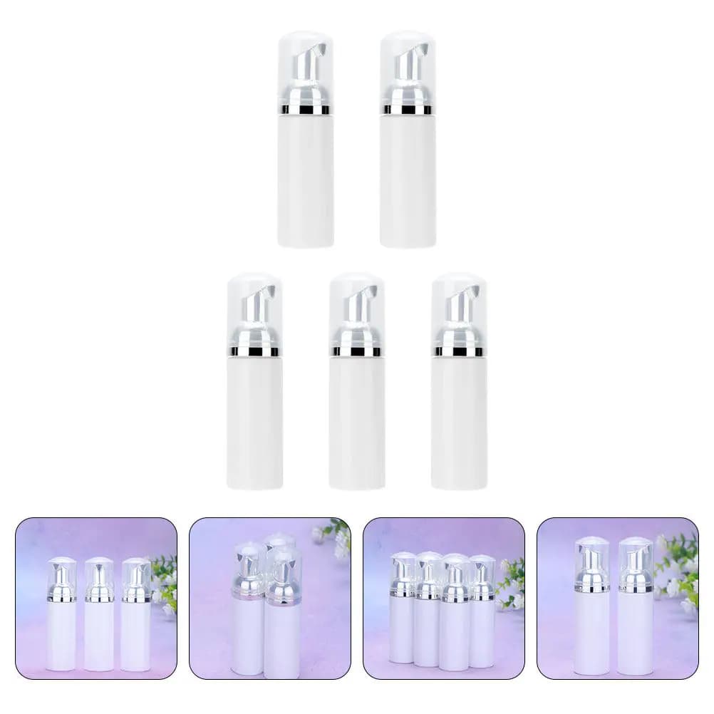 Set di 5 Flaconi in Schiuma da Viaggio, Dispenser Vuoto Compatto per Shampoo, Balsamo, Bagnoschiuma, Contenitore in Plastica con Pompa per Sapone Schiumogeno