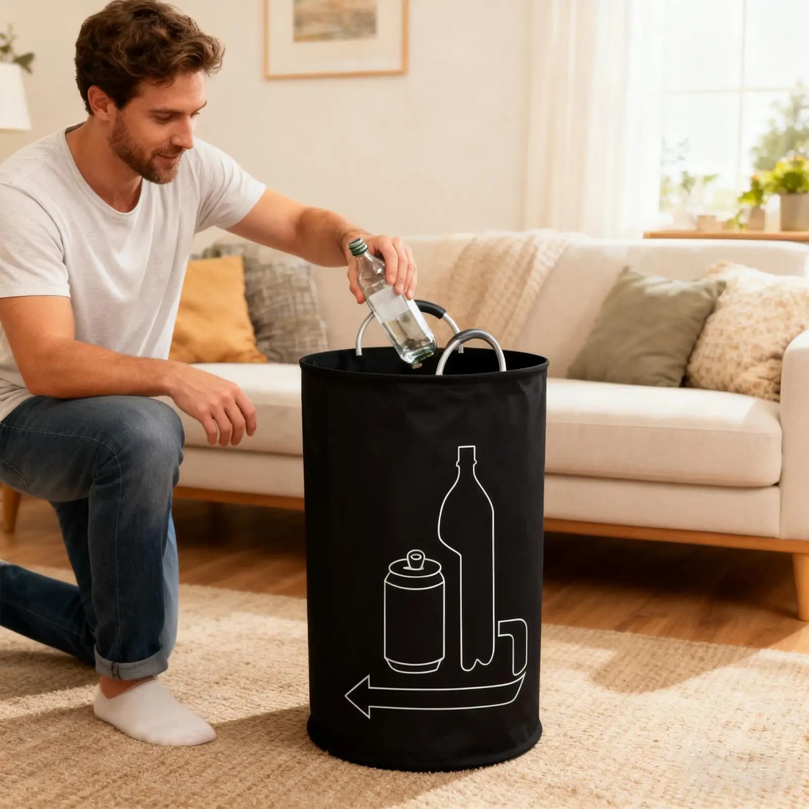 Large Capacity Organizer Bag 115L Black Deposit Bottle Collector With Handles Glass Recycling Bin For Kitchen Home Garage Pantry