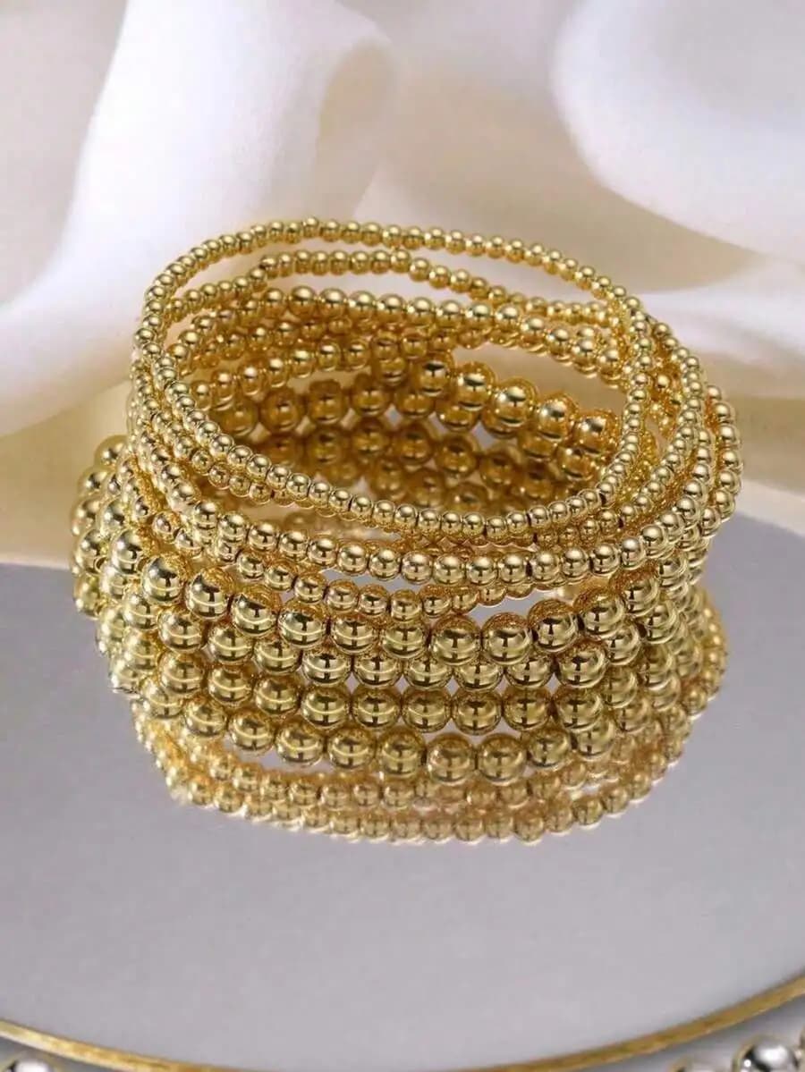 7pcs/Set Fashionable Elastic Beaded Bracelet Set, Suitable For Layering Daily Wear, Elegant Accessory