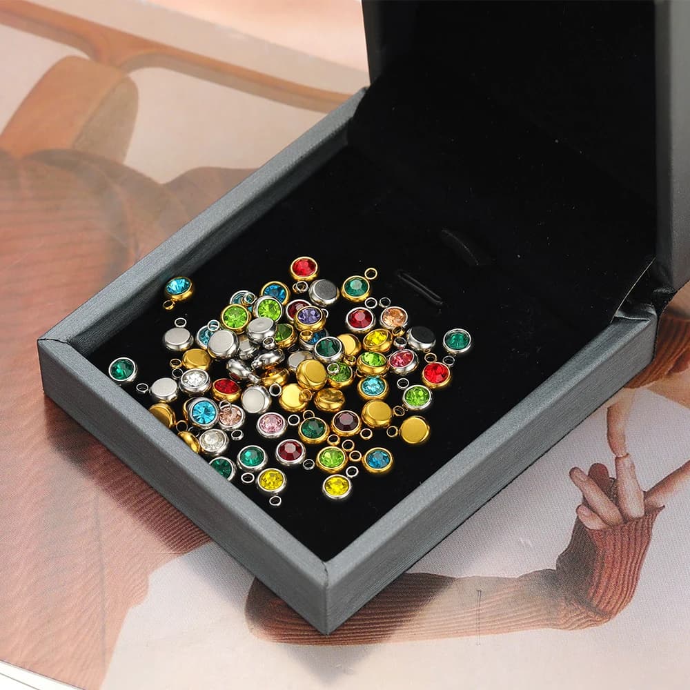 20 pendenti con perline zircone in acciaio inossidabile, 12 mesi, ciondoli con pietre portafortuna per gioielli fai da te, collana fortunata, bracciale, orecchini