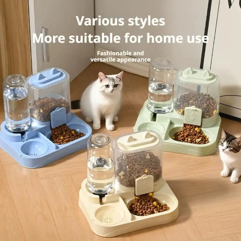 Ciotola Automatica per Gatti con Design Anti-Rovesciamento e Fontanella, Dispenser per Cibo e Acqua per Gatti e Cani di Piccola e Media Taglia