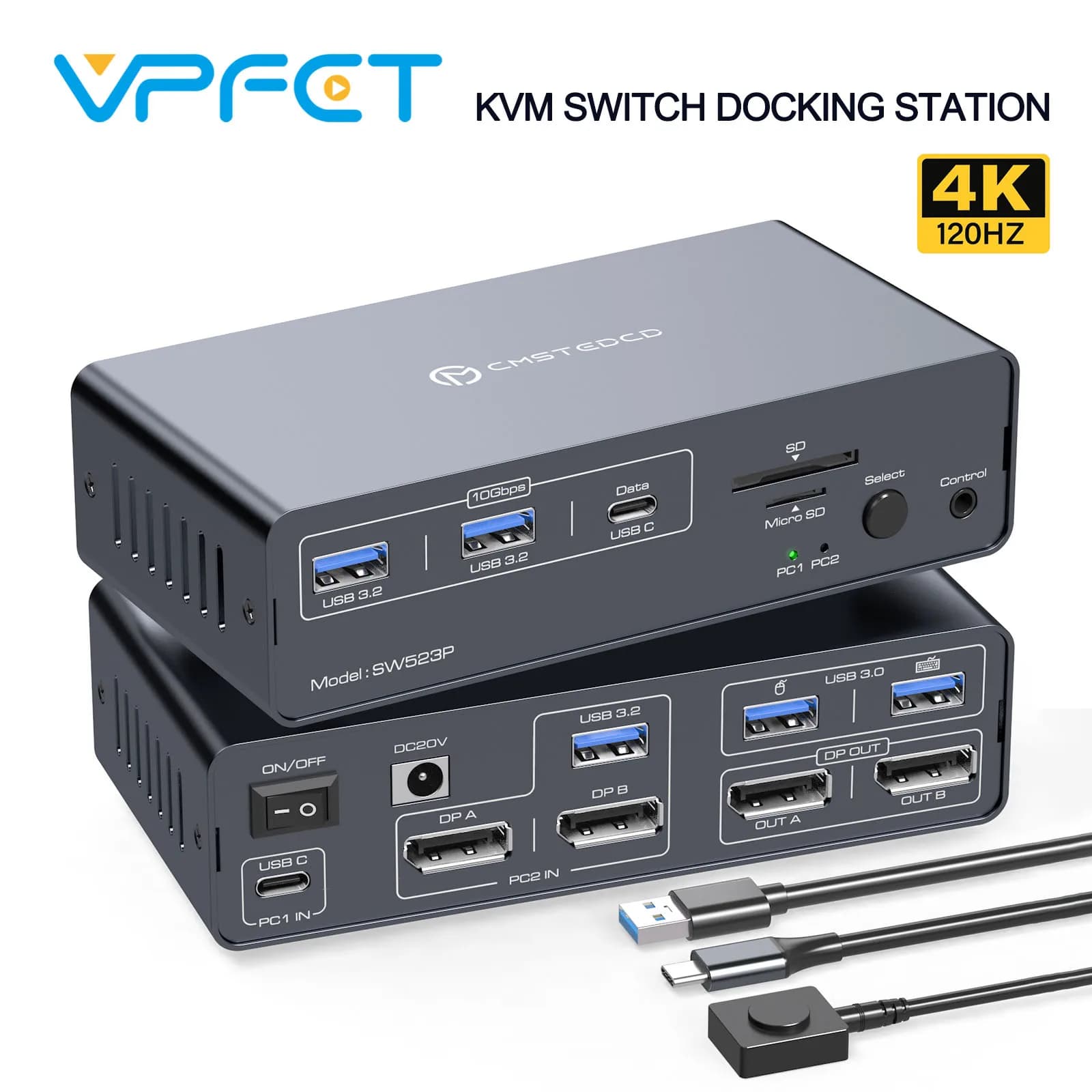 Docking station switch KVM USB C DP 2 PC 2 monitors 4K to 120 Hz Devices USB 3.2 Support up to 100 W Charging PD with Windows MacOS