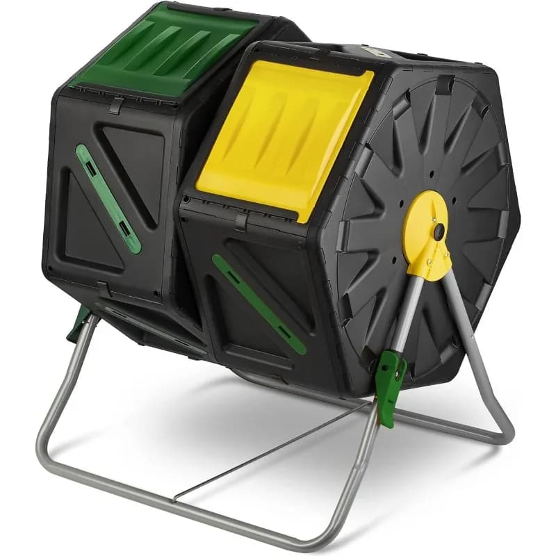 Bicchiere per compost a doppia camera, grande compost da giardino esterno da 70 litri, contenitore rotante facile