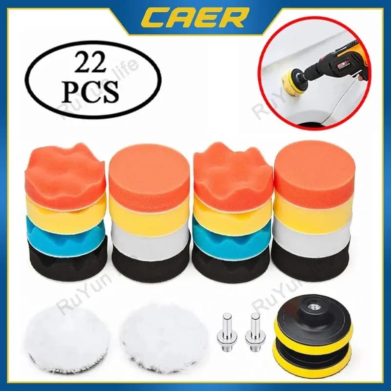 5/22 pezzi kit tampone per lucidatura per trapano in schiuma per auto tamponi per lucidatura autoadesivi da 3 pollici disco in spugna con adattatore M10 per ceretta lucidante