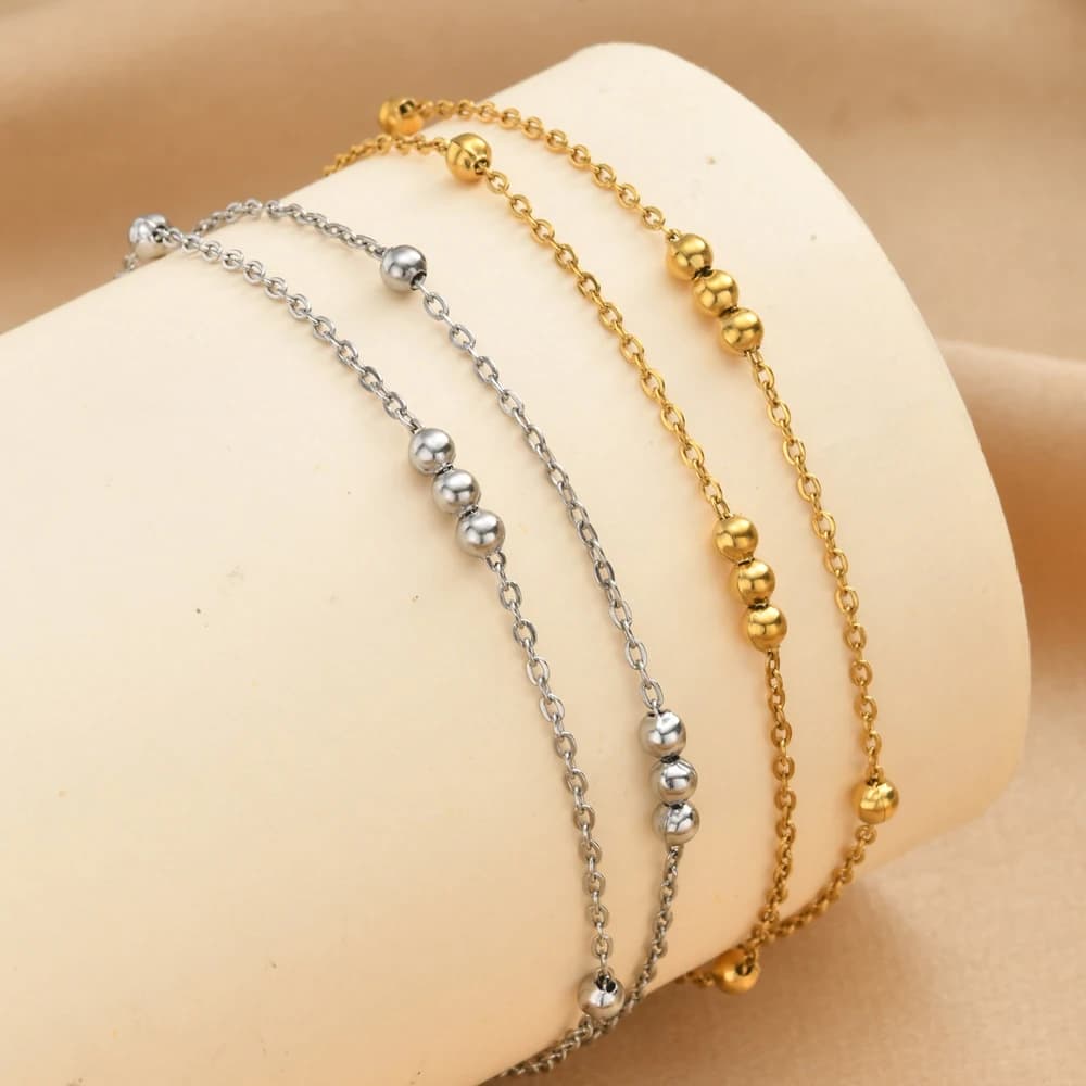 Bracciale a Doppio Strato con Sfere Delicate per Donne, Bracciale Minimalista con Catena a Sfera Satellite, Placcato in Oro 18k, Gioiello Impermeabile