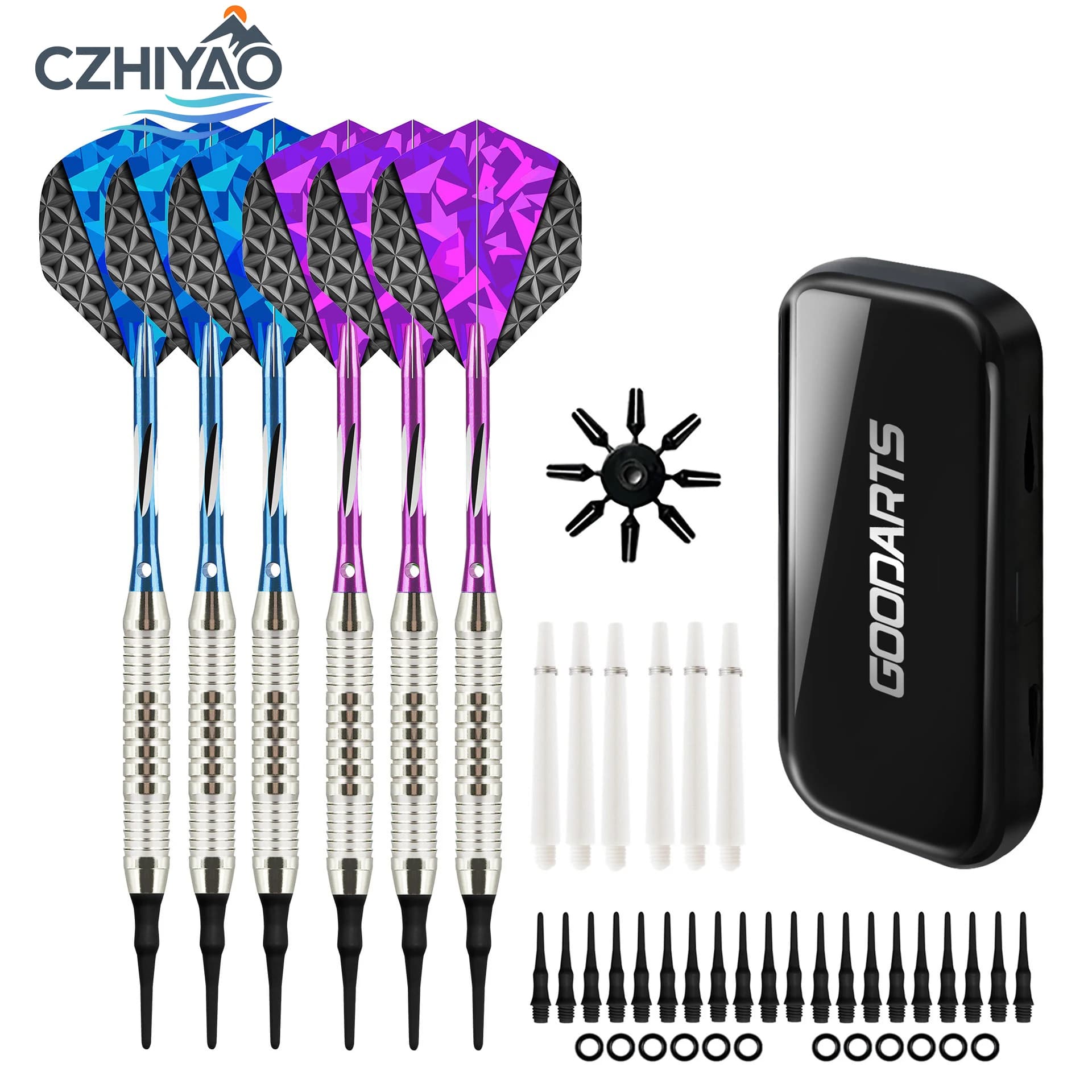 Set di Freccette Professionali CZHIYAO 18G con Punte Intercambiabili - Include 6 Freccette Morbide, Custodia Portatile, Bersaglio Elettronico