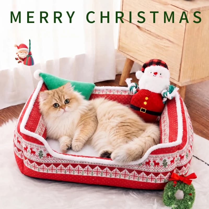 New Warm Fleece Sleepping Bag for Pet Soft Chrsitmas Bed for Cats Red Green Winter House for Mid Dogs Thick Cushion for Kittens