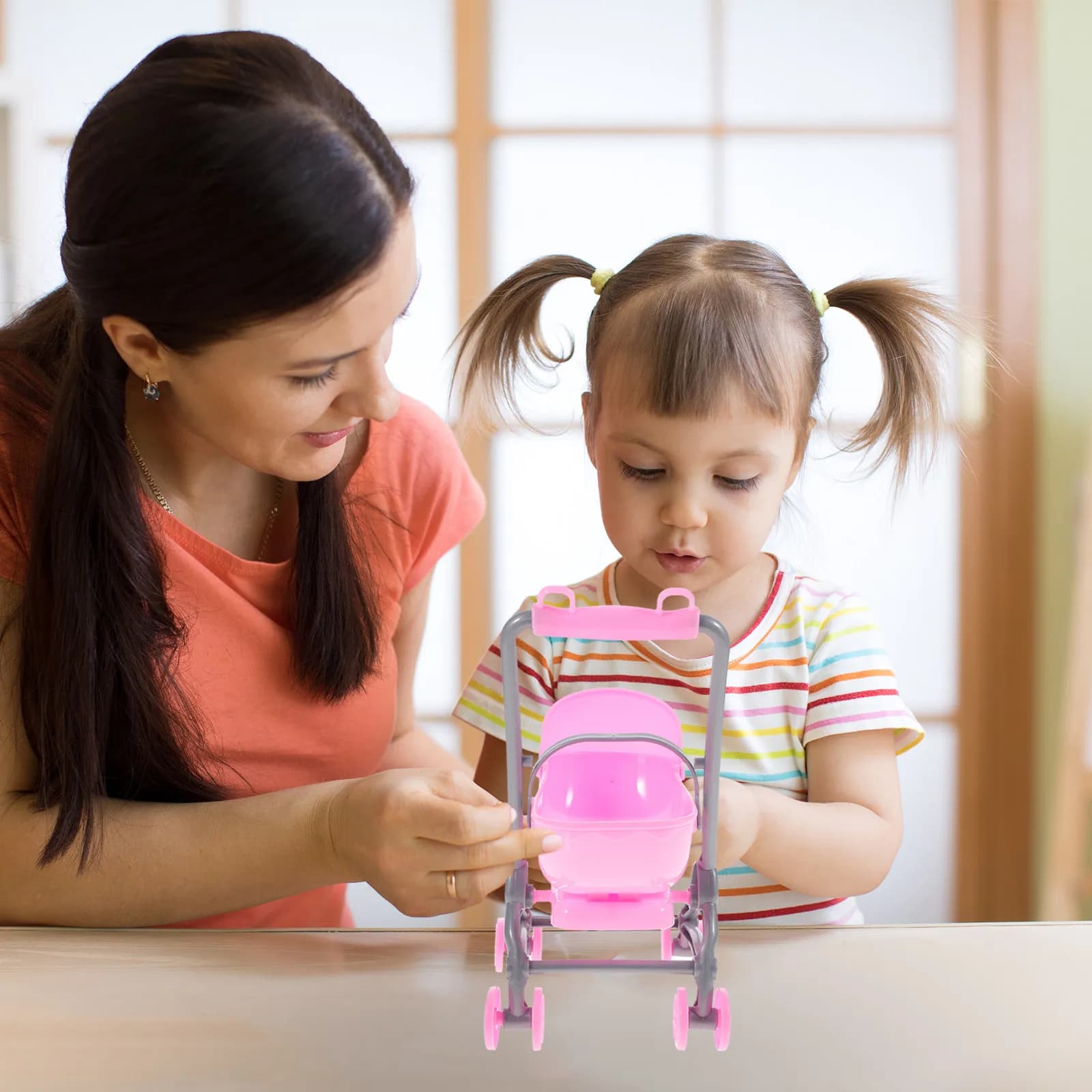 Set di 2 Miniature di Carrozzine per Bambini, Giocattolo Educativo per Stimolare Creatività e Immaginazione, Regalo di Compleanno