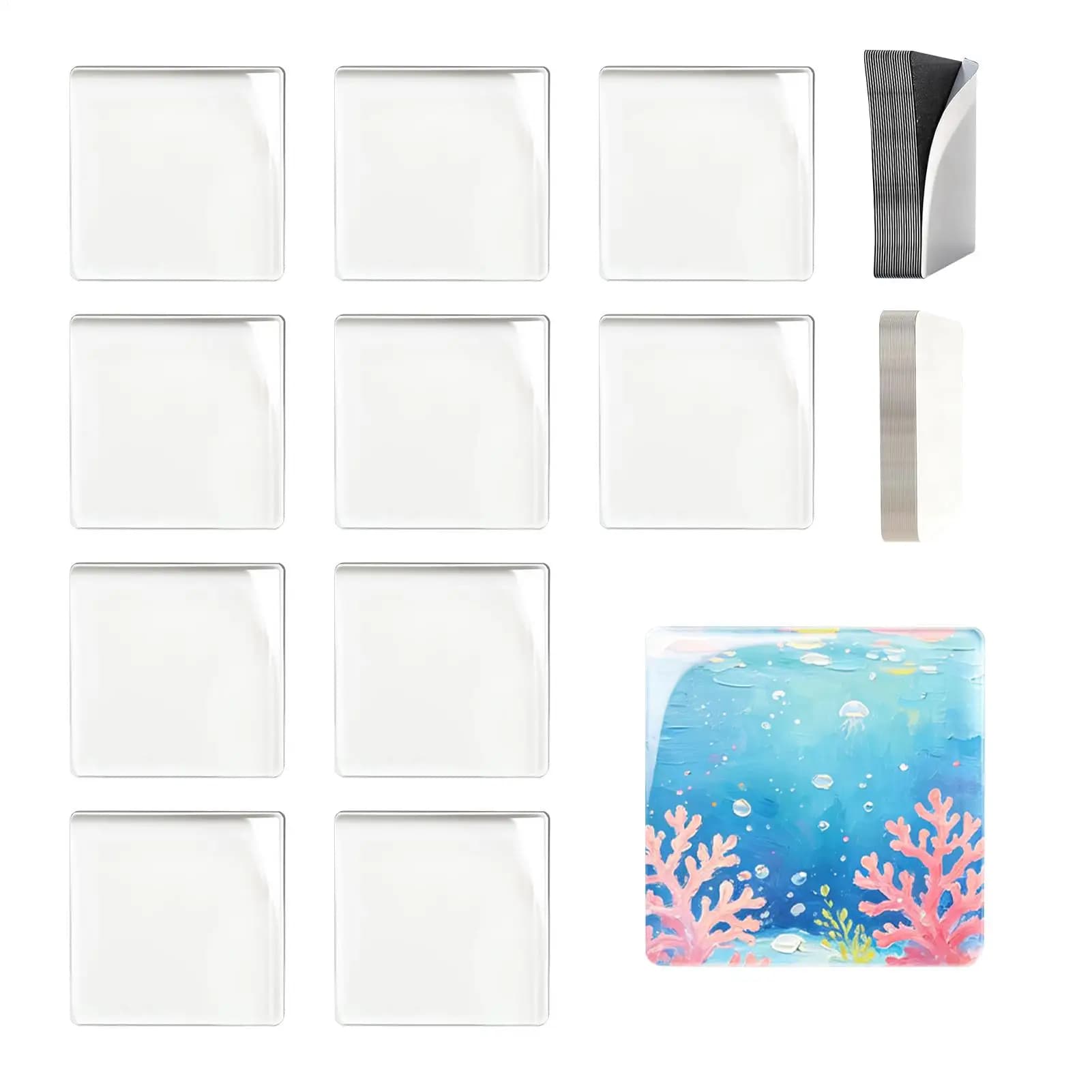 Set di 10 Magneti Quadrati in Acrilico per Frigorifero con Adesivo, Kit per Creare Cornici Magnetiche per Casa, Scuola e Progetti Artistici