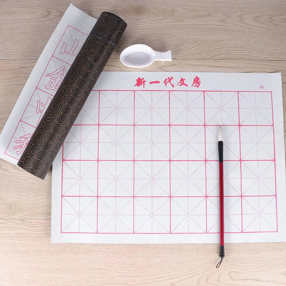 6Pcs No Ink Calligraphy Practice Set Water Writing Fabric Mat for Chinese Brush Strokes Reusable Eco Friendly Gridded Design