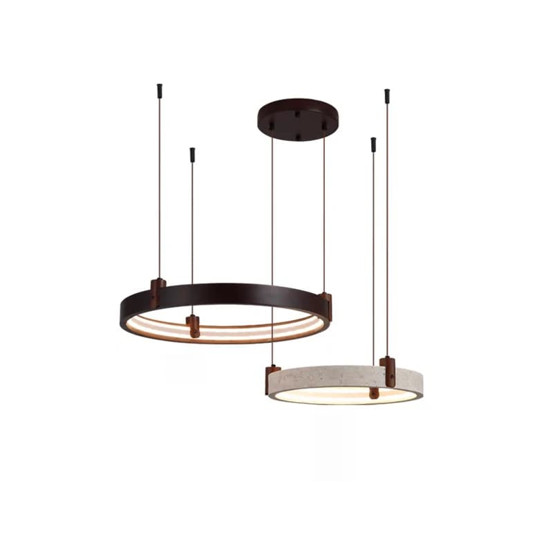 Lampadario a LED in pietra naturale e legno 2025 - Lampada a sospensione con coppia ad anello dimmerabile per soggiorno, apparecchio moderno organico