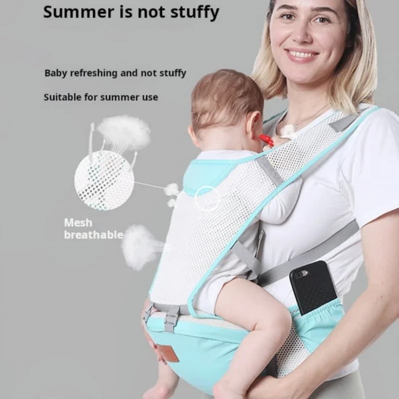 Marsupio Ergobaby 3D Mesh con seduta ergonomica, Zaino estivo verde menta per neonati, Sgabello rinfrescante anti-soffocamento per bambini, Mani libere