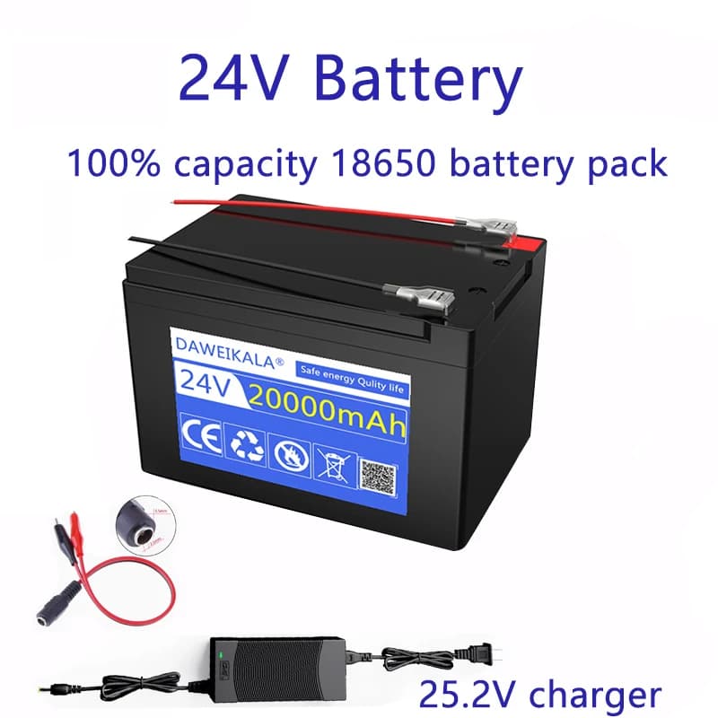 Batteria al litio 24V 20000mAh 18650 Batteria ricaricabile per batteria per veicoli elettrici a energia solare Caricatore 25.2v2A