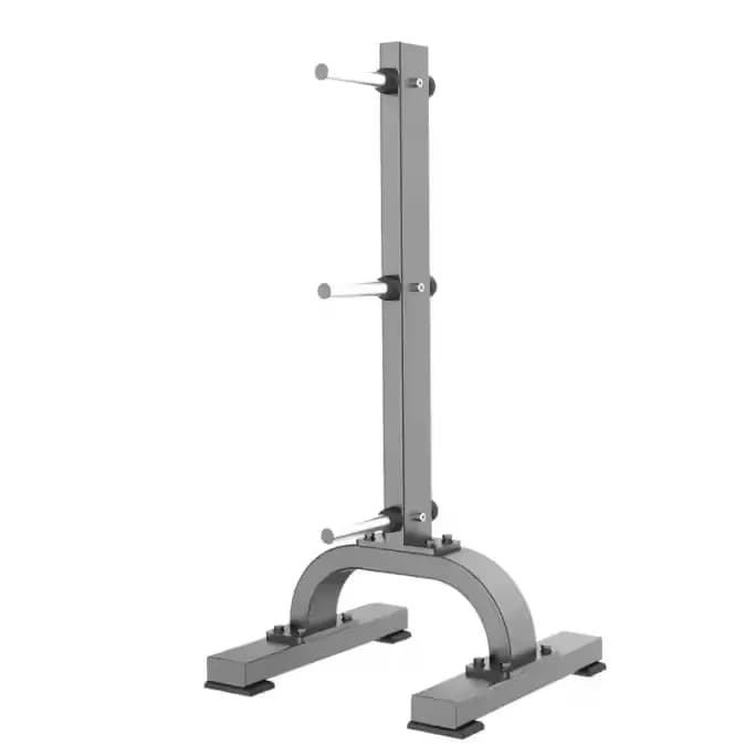Vertical shelf for weight parts with multi-barrel plate holder for gym
