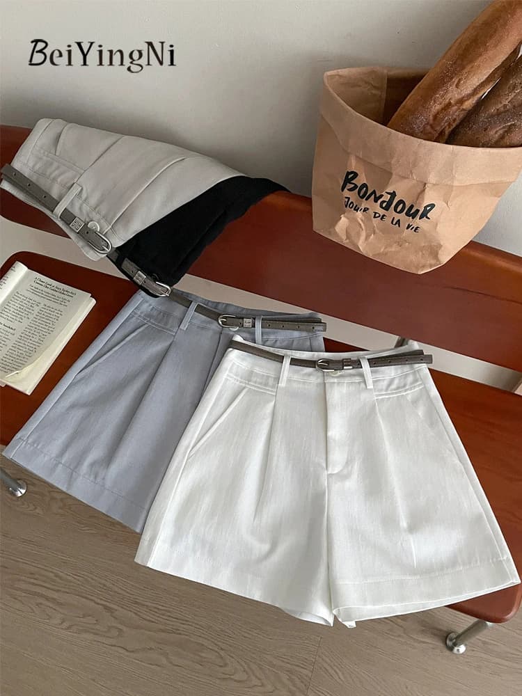 Beiyingni 2026 Summer Women's Shorts Old Money Style Senior Classy Short Pants Female Belted Casual Loose Fashion Pockets Shorts