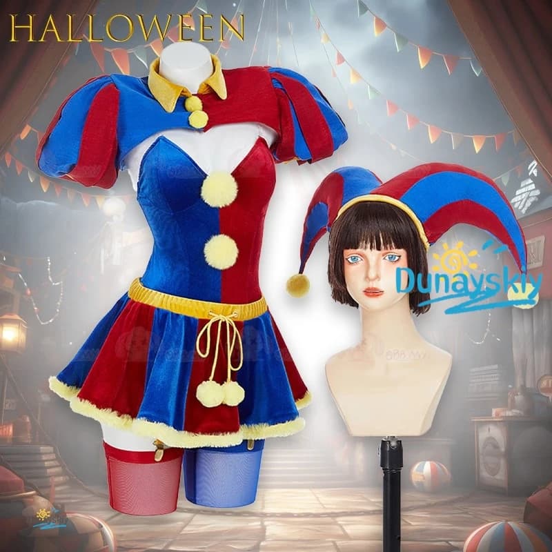 Costume cosplay da donna magico circo Joker ragazza costume da fan di Halloween tuta anime minigonna con guanti cappello Halloween