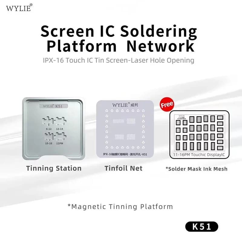 WYLIE WL-K51 Schermo LCD Touch IC Piattaforma di Saldatura per IPhone 11 ~ 16 Pro Max Touch IC Riparazione Rilavorazione BGA Reballing Stencil Strumento