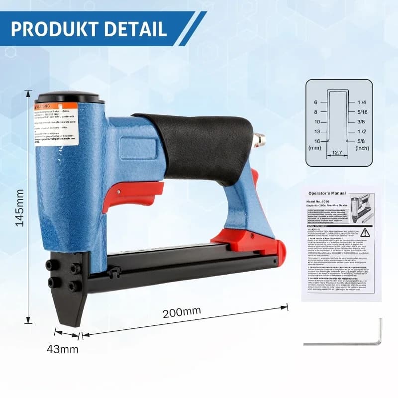 Pistola cucitrice ad aria 8016 Punta lunga Chiodatrice a gas a filo fine Pistola sparachiodi pneumatica per mobili Lavorazione del legno Pistola per punti metallici da 4-16 mm