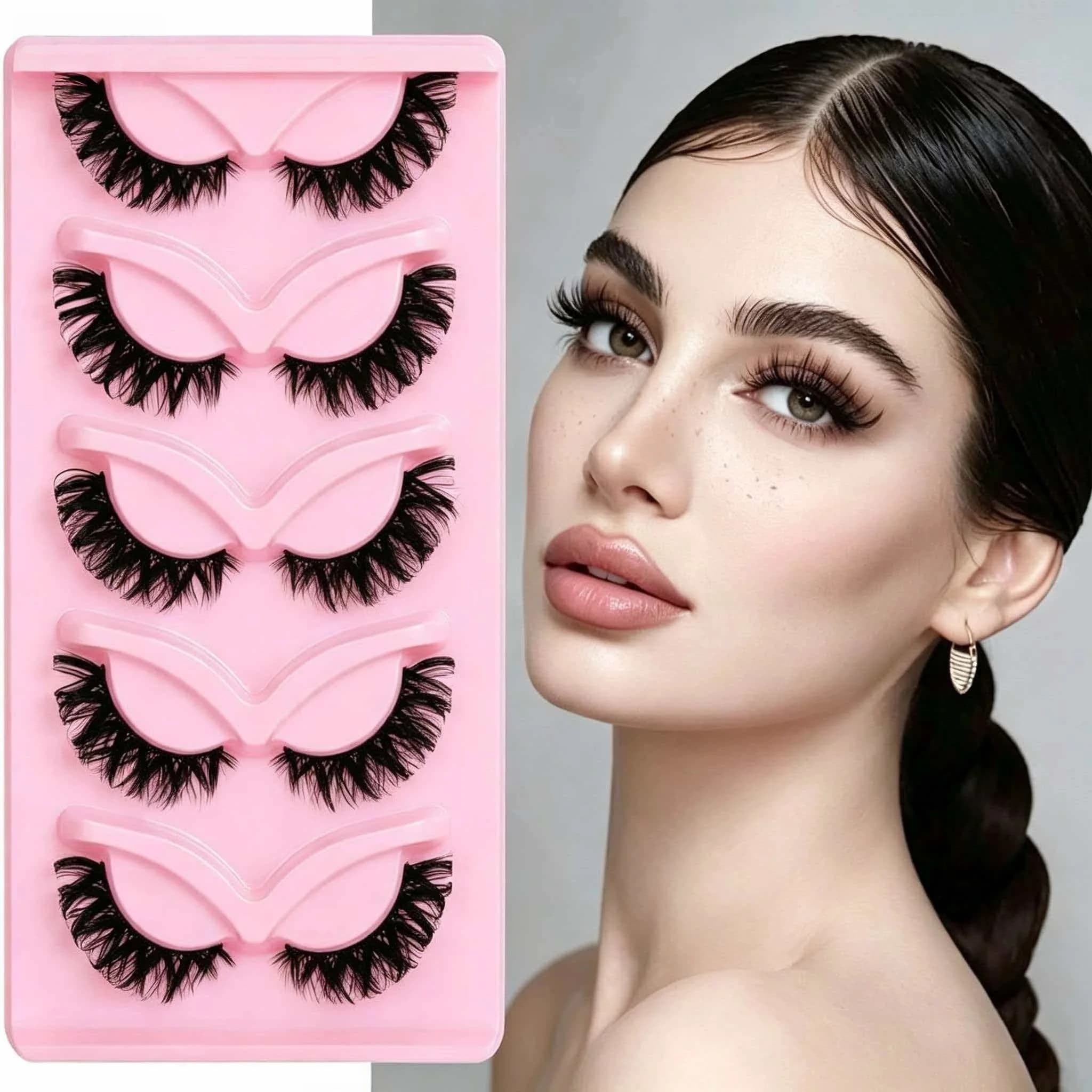 5 paia/5 paia*2 di lussuose ciglia finte soffici - Spesse, leggere, con volume 3D, riutilizzabili, morbide, leggere, ciglia finte in visone sintetico per un look trucco occhi drammatico, ciglia a striscia, ciglia, ciglia finte