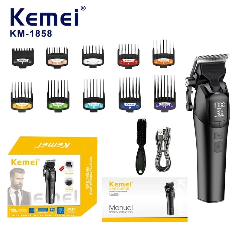 Tagliacapelli elettrico Kemei DLC con lama DLC, professionale da parrucchiere, senza fili, ricaricabile tramite USB, con luce, modello KM-1858
