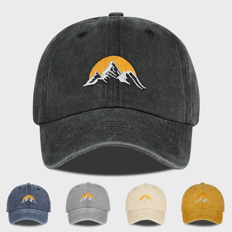 Vintage Mountain Sunrise Embroidered Washed Baseball Cap Adjustable Unisex Camping Travel Casual Hat