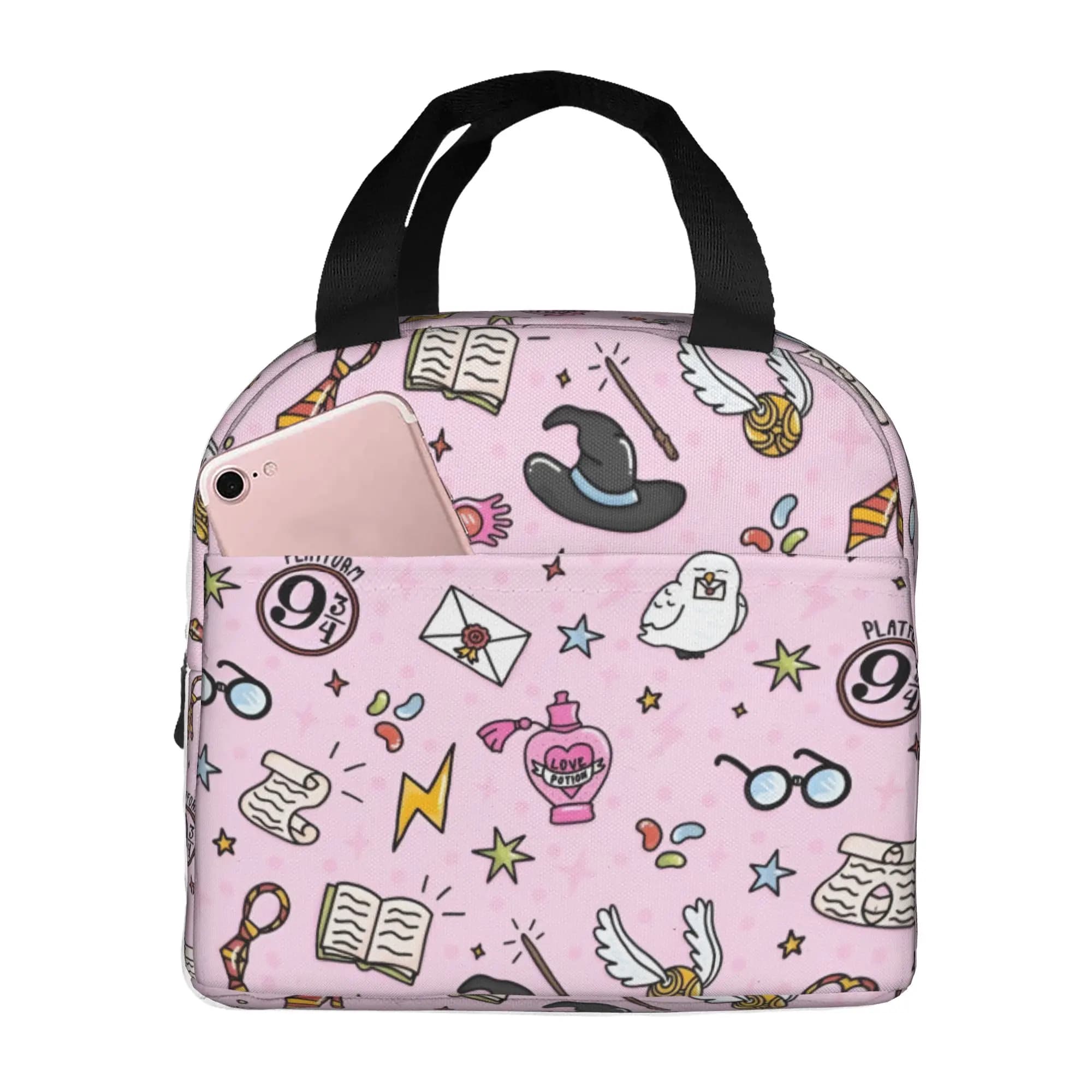 Borsa termica personalizzata H-Harryes per il pranzo, per donna e uomo, con motivo stregoneria, contenitore portatile per il pranzo, per la scuola, porta alimenti