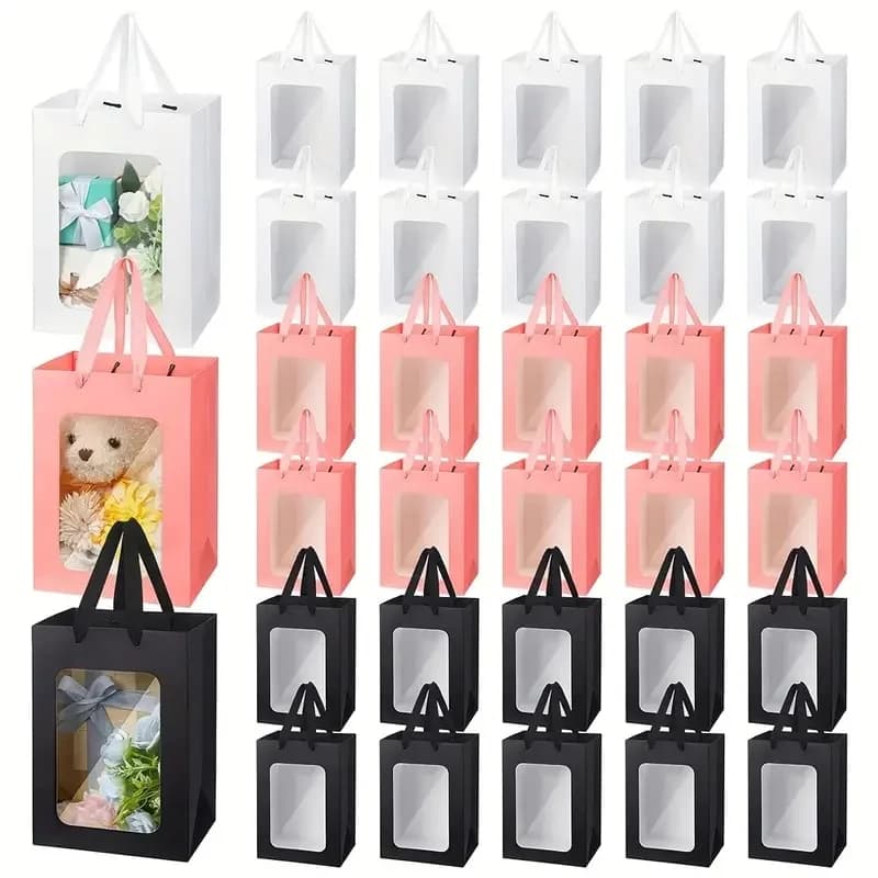 5/10 pezzi finestra trasparente matrimonio compleanno festa a casa sacchetto regalo bianco nero scatola di imballaggio borsa da asporto