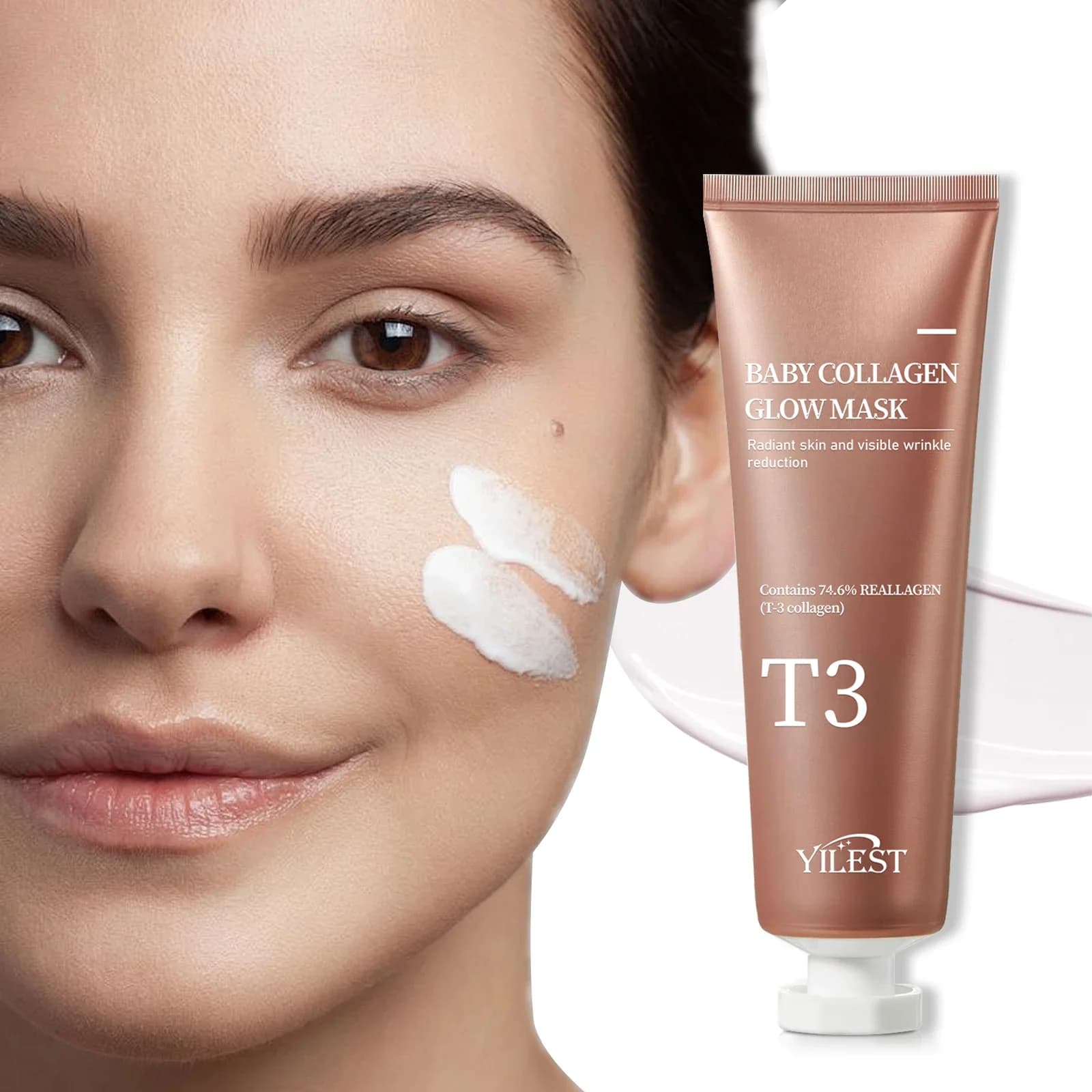 T3 collagen mask, brightening and exfoliating Korean mask, brightening, increases skin elasticity, firming, nourishing soothing plant