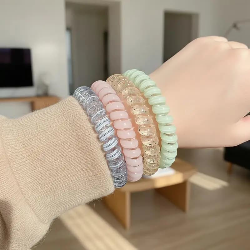 New4Pcs Spiral Hair Ties Telephone Wire Cord Elastic Hair Bands Accessories For Women Daily Travel Party Use