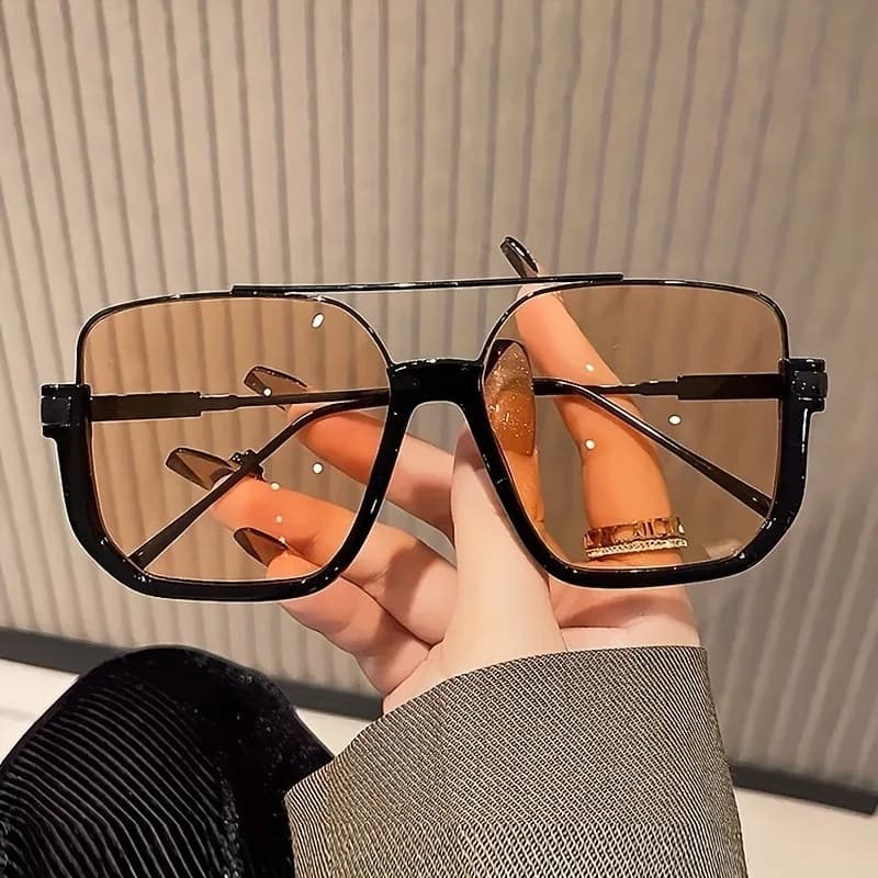 1 paio di occhiali decorativi alla moda a doppio raggio con montatura grande da donna adatti per l'uso quotidiano