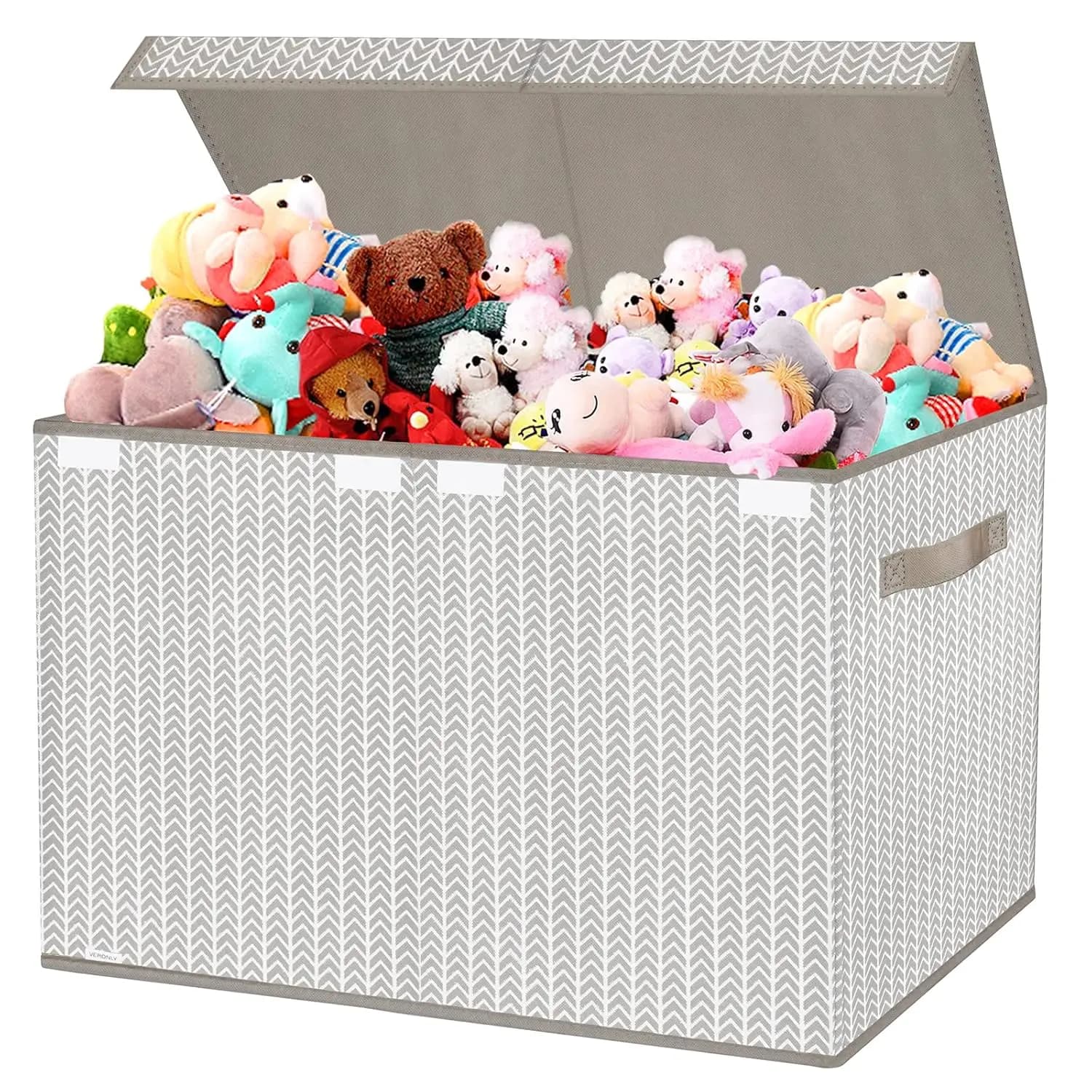 Large Foldable Fabric Box with Bouncy Cover and Children's Dress Handles, Covers, Toys - Motive Tree Coppers (Grigio)