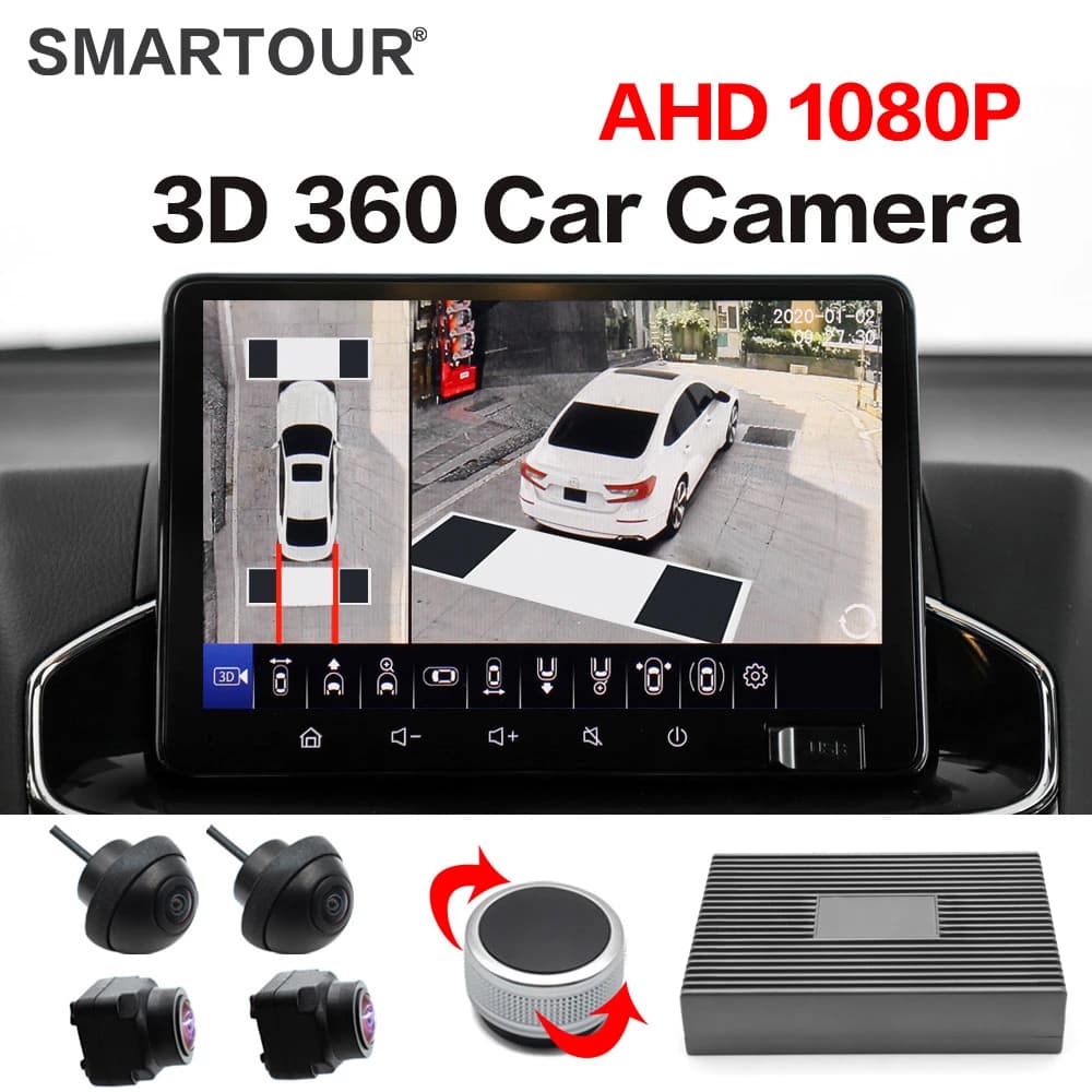 Sistema di monitoraggio DVR con telecamera panoramica a 360 gradi SMARTOUR 1080P All Around View 3D per auto, visione circolare a 360 gradi.