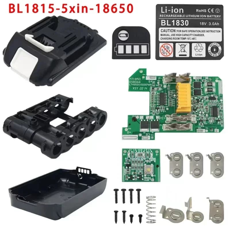 BL1815 Custodia per batteria agli ioni di litio Circuito di protezione di ricarica PCB Indicatore LED Etichetta Box per alloggiamenti Makita 18V 1.5Ah 3.0Ah
