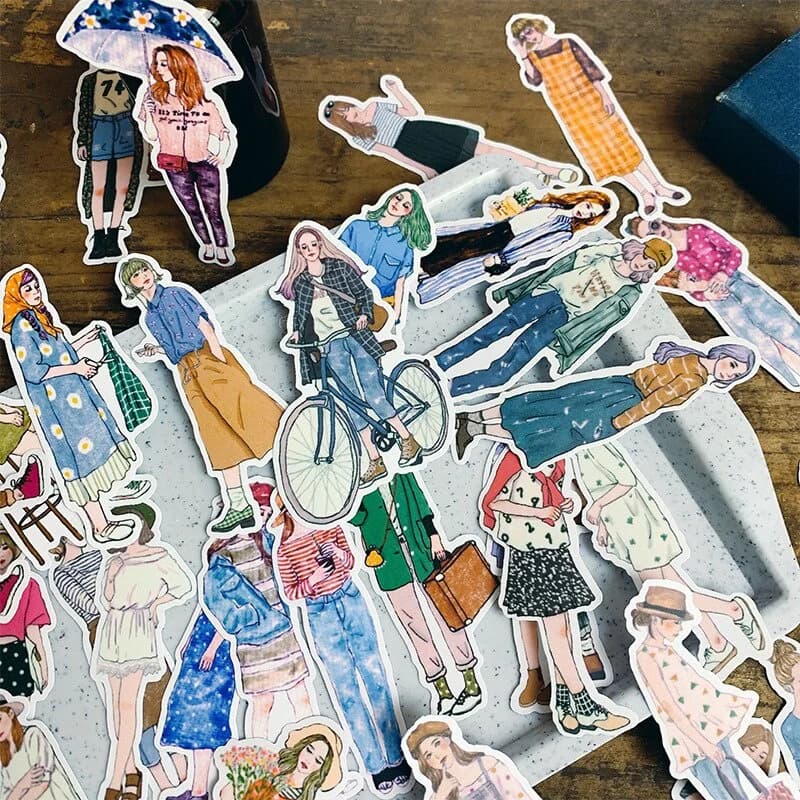 100 Pezzi di Adesivi Decorativi Kawaii Mori Girls, Etichette alla Moda per Scrapbooking, Diario, Quaderno, Agenda Artistica