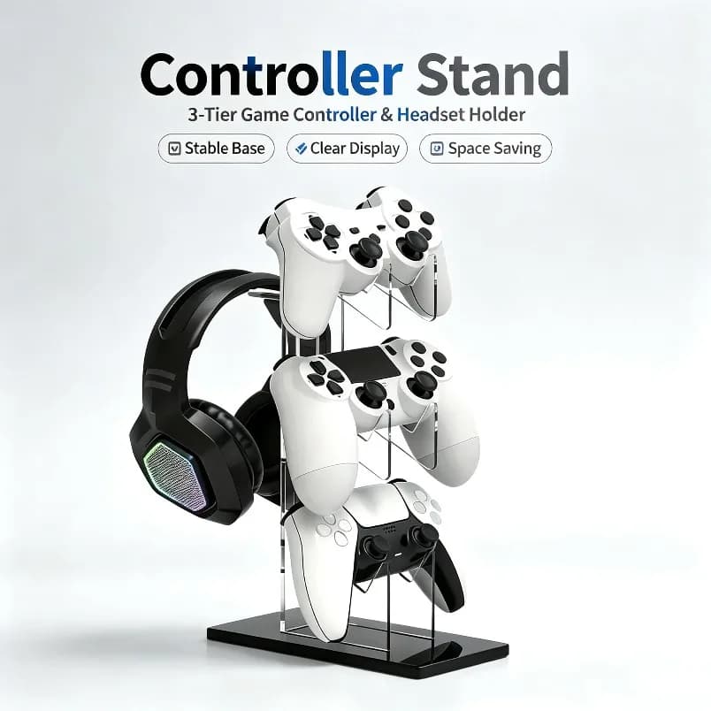 Controller Stand 3 Tier Headphone Hanger Game Storage Rack Space Saving Desk Organizer for PS5 PS4 Console Gaming Setup