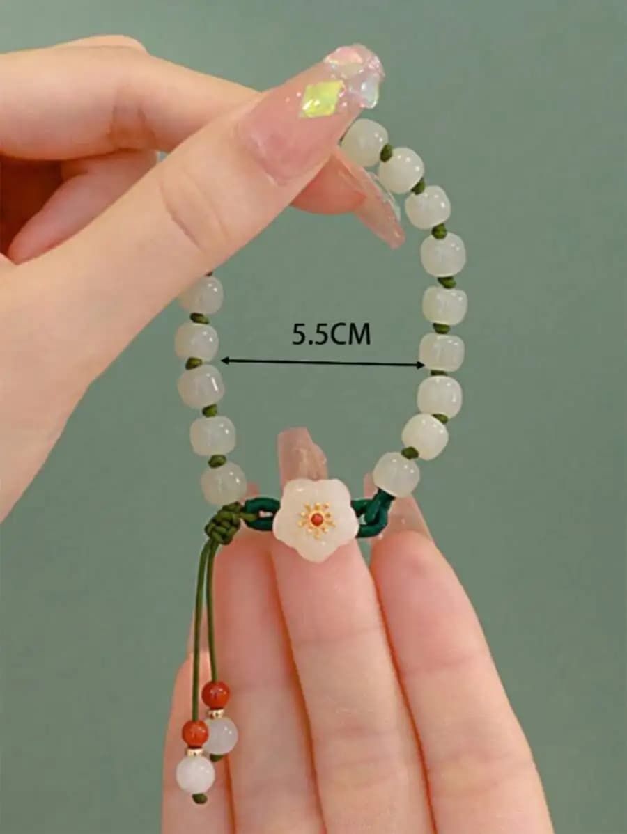 Bracciale con perline di cristallo e ciondolo a forma di fiore, design minimalista e carino per donna