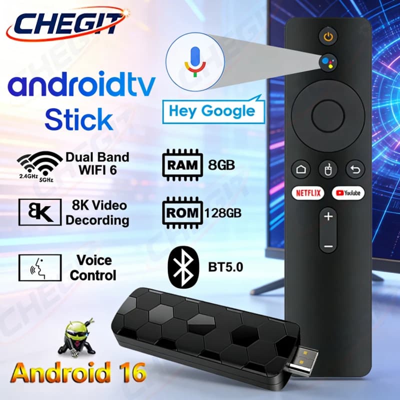 Android 16 8K Ultra HD TV Stick R3+ con Doppia Interfaccia Utente, Dual Wifi 2.4G/5.8G, 8GB+128GB, RK3518 Quad Core, Lettore Multimediale per Home Theater